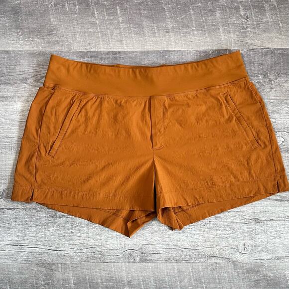 Athleta Trekkie North Pull On 3.5” Short Womens 20 High Rise Brown Orange Hiking - Picture 1 of 9